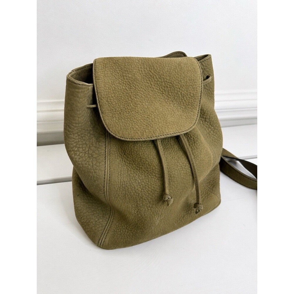 Coach Italy Pebbled Leather Drawstring Backpack Olive Green Vintage Bag